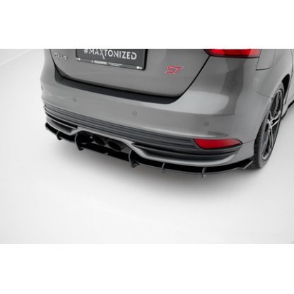 Maxton Design "Street Pro" difuzor zadního nárazníku pro Ford Focus ST Mk3 Facelift, plast ABS bez povrchové úpravy, s černou a červenou linkou
