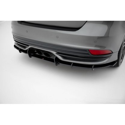 Maxton Design "Street Pro" difuzor zadního nárazníku pro Ford Focus ST Mk3 Facelift, plast ABS bez povrchové úpravy, s červenou linkou