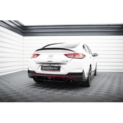 Maxton Design "Street Pro" difuzor zadního nárazníku pro Hyundai i30 N Mk3, černý lesklý plast ABS, Fastback, s červenou linkou
