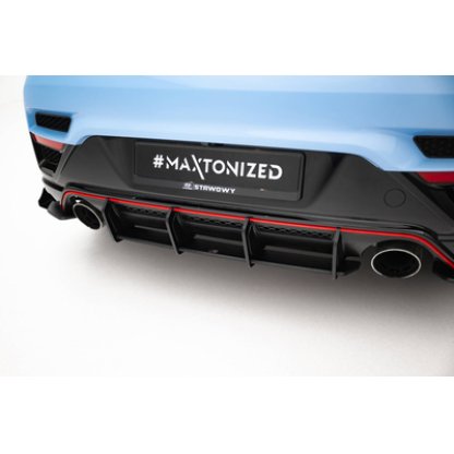 Maxton Design "Street Pro" difuzor zadního nárazníku pro Hyundai Veloster N Mk2, plast ABS bez povrchové úpravy, s černou a červenou linkou