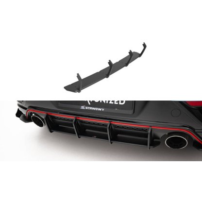 Maxton Design "Street Pro" difuzor zadního nárazníku pro Hyundai Veloster N Mk2, plast ABS bez povrchové úpravy, s červenou linkou