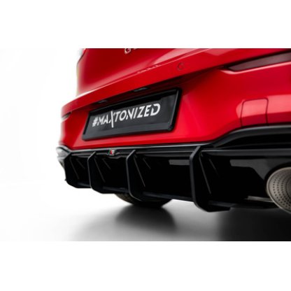 Maxton Design "Street Pro" difuzor zadního nárazníku v.1 pro Volkswagen Golf GTI Mk8 Facelift, černý lesklý plast ABS, Clubsport, s červenou linkou