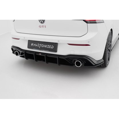 Maxton Design "Street Pro" difuzor zadního nárazníku v.3 pro Volkswagen Golf GTI Mk8, Mk8 Facelift, plast ABS bez povrchové úpravy, s černou a červenou linkou