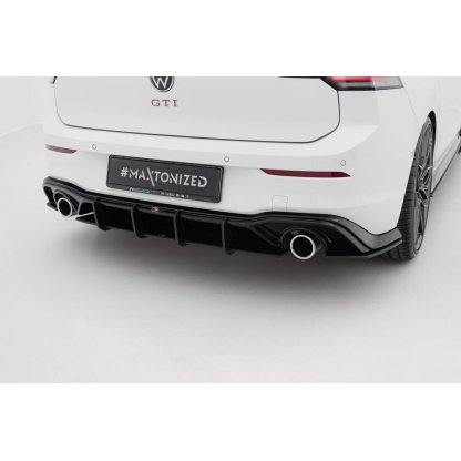 Maxton Design "Street Pro" difuzor zadního nárazníku v.3 pro Volkswagen Golf GTI Mk8, Mk8 Facelift, plast ABS bez povrchové úpravy, s červenou linkou