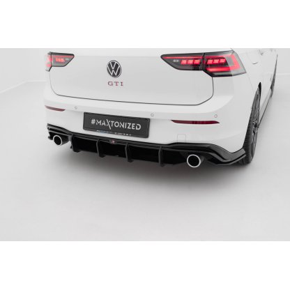 Maxton Design "Street Pro" difuzor zadního nárazníku v.4 pro Volkswagen Golf GTI Mk8, Mk8 Facelift, plast ABS bez povrchové úpravy, s červenou linkou