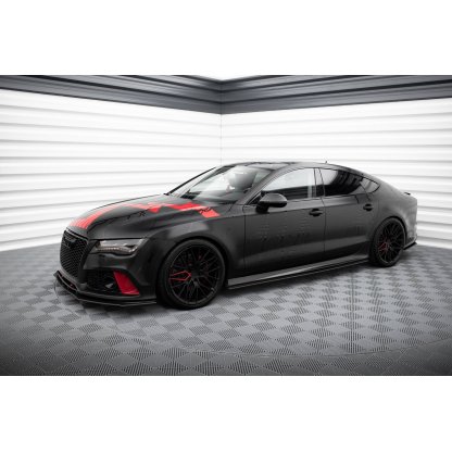 Maxton Design "Street Pro" difuzory pod boční prahy pro Audi A7 C7, plast ABS bez povrchové úpravy, S-Line, s červenou linkou