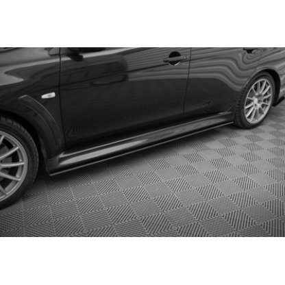 Maxton Design "Street Pro" difuzory pod boční prahy pro Mitsubishi Lancer Evo Mk10, plast ABS bez povrchové úpravy, s černou a červenou linkou