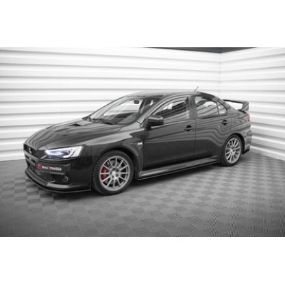 Maxton Design "Street Pro" difuzory pod boční prahy pro Mitsubishi Lancer Evo Mk10, plast ABS bez povrchové úpravy, s černou a červenou linkou