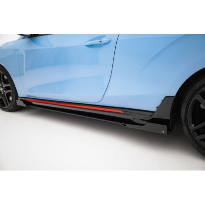 Maxton Design "Street Pro" difuzory pod boční prahy s křidélky pro Hyundai Veloster N Mk2, plast ABS bez povrchové úpravy, s černou a červenou linkou