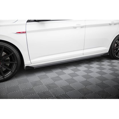 Maxton Design "Street Pro" difuzory pod boční prahy s křidélky pro Volkswagen Jetta Mk7 GLI, černý lesklý plast ABS, s černou linkou