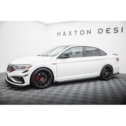 Maxton Design "Street Pro" difuzory pod boční prahy s křidélky pro Volkswagen Jetta Mk7 GLI, černý lesklý plast ABS, s černou linkou
