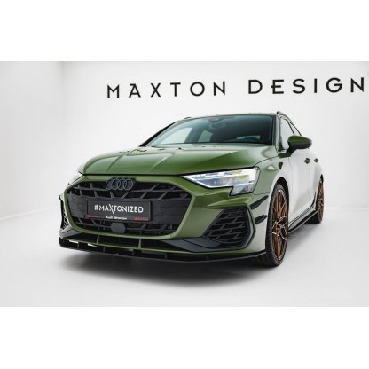 Maxton Design "Street Pro" spoiler pod přední nárazník pro Audi A3 8Y Facelift, plast ABS bez povrchové úpravy, S-Line / S-Line Sedan, s černou a červenou linkou