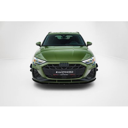 Maxton Design "Street Pro" spoiler pod přední nárazník pro Audi A3 8Y Facelift, plast ABS bez povrchové úpravy, S-Line / S-Line Sedan, s černou a červenou linkou