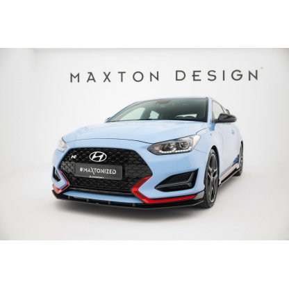 Maxton Design "Street Pro" spoiler pod přední nárazník pro Hyundai Veloster N Mk2, plast ABS bez povrchové úpravy, s černou a červenou linkou