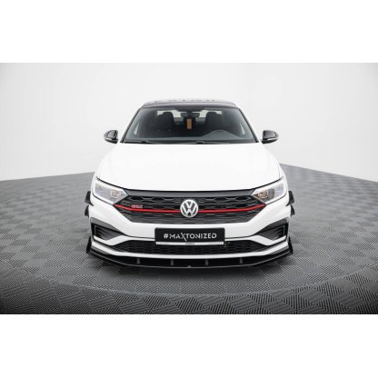 Maxton Design "Street Pro" spoiler pod přední nárazník s křidélky pro Volkswagen Jetta Mk7 GLI, černý lesklý plast ABS, s černou linkou