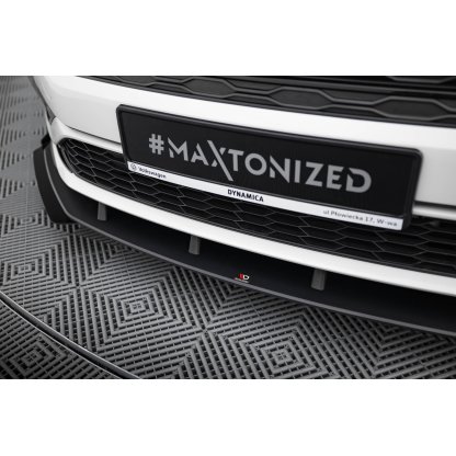 Maxton Design "Street Pro" spoiler pod přední nárazník s křidélky pro Volkswagen Jetta Mk7 GLI, černý lesklý plast ABS, s černou linkou