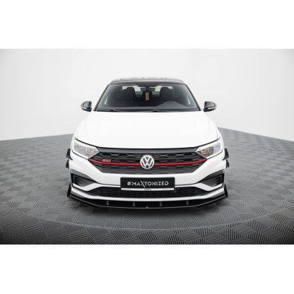 Maxton Design "Street Pro" spoiler pod přední nárazník s křidélky pro Volkswagen Jetta Mk7 GLI, černý lesklý plast ABS, s černou linkou