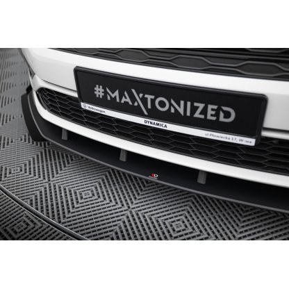 Maxton Design "Street Pro" spoiler pod přední nárazník s křidélky pro Volkswagen Jetta Mk7 GLI, černý lesklý plast ABS, s černou linkou