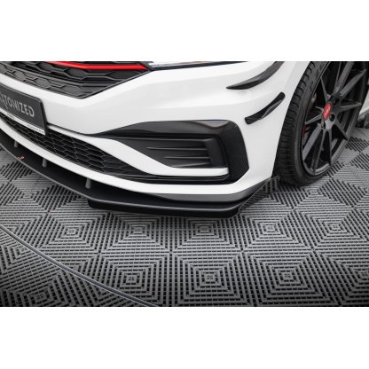 Maxton Design "Street Pro" spoiler pod přední nárazník s křidélky pro Volkswagen Jetta Mk7 GLI, černý lesklý plast ABS, s černou linkou