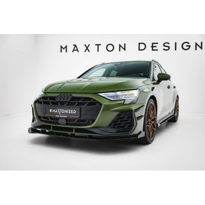 Maxton Design "Street Pro" spoiler pod přední nárazník s křidélky ver.1 pro Audi A3 8Y Facelift, plast ABS bez povrchové úpravy, S-Line / S-Line Sedan