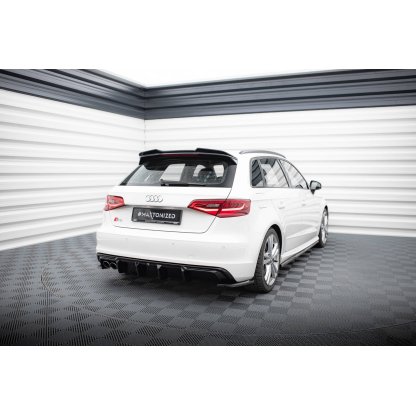Maxton Design vložka zadního nárazníku pro Audi A3 8V, černý lesklý plast ABS, S-Line Sportback, verze s dvojitou koncovkou na jedné straně