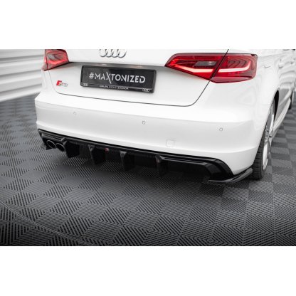 Maxton Design vložka zadního nárazníku pro Audi A3 8V, černý lesklý plast ABS, S-Line Sportback, verze s dvojitou koncovkou na jedné straně