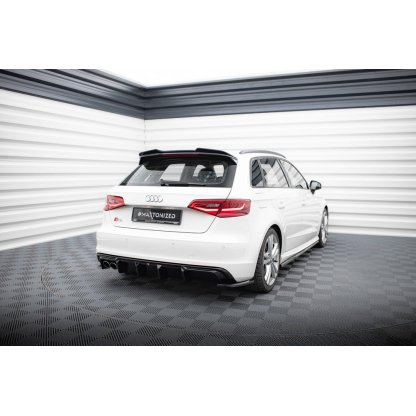Maxton Design vložka zadního nárazníku pro Audi A3 8V, černý lesklý plast ABS, S-Line Sportback, verze s dvojitou koncovkou na jedné straně