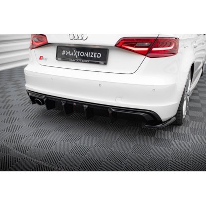 Maxton Design vložka zadního nárazníku pro Audi A3 8V, černý lesklý plast ABS, S-Line Sportback, verze s jednoduchou koncovkou na jedné straně