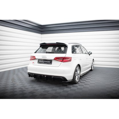 Maxton Design vložka zadního nárazníku pro Audi A3 8V, černý lesklý plast ABS, S-Line Sportback, verze s jednoduchou koncovkou na jedné straně