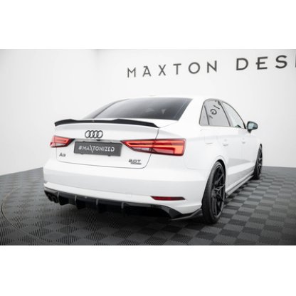Maxton Design vložka zadního nárazníku pro Audi A3 8V FL, černý lesklý plast ABS, Sedan, verze s dvojitou koncovkou na jedné straně