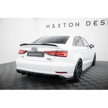 Maxton Design vložka zadního nárazníku pro Audi A3 8V FL, černý lesklý plast ABS, Sedan, verze s jednoduchou koncovkou na jedné straně