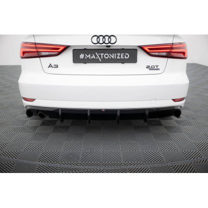 Maxton Design vložka zadního nárazníku pro Audi A3 8V FL, černý lesklý plast ABS, Sedan, verze s jednoduchou koncovkou na jedné straně