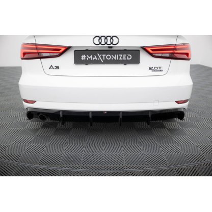 Maxton Design vložka zadního nárazníku pro Audi A3 8V FL, černý lesklý plast ABS, Sedan, verze s jednoduchou koncovkou na jedné straně