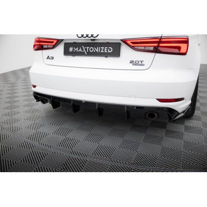 Maxton Design vložka zadního nárazníku pro Audi A3 8V FL, černý lesklý plast ABS, Sedan, verze s jednoduchou koncovkou na obou stranách