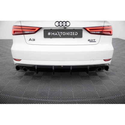 Maxton Design vložka zadního nárazníku pro Audi A3 8V FL, černý lesklý plast ABS, Sedan, verze s jednoduchou koncovkou na obou stranách
