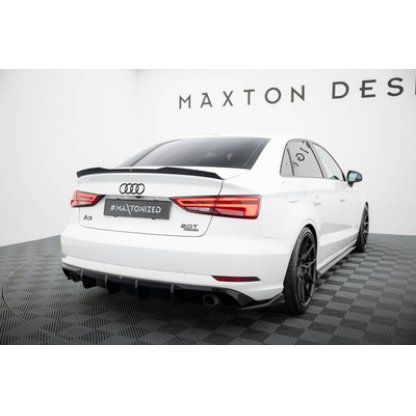 Maxton Design vložka zadního nárazníku pro Audi A3 8V FL, černý lesklý plast ABS, Sedan, verze s jednoduchou koncovkou na obou stranách