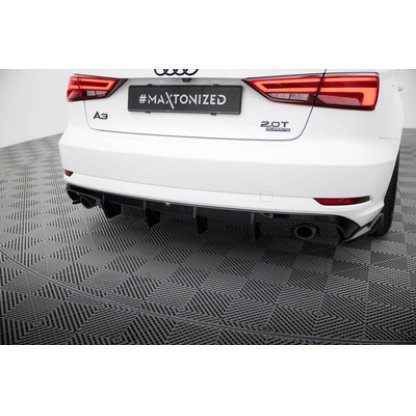 Maxton Design vložka zadního nárazníku pro Audi A3 8V FL, černý lesklý plast ABS, Sedan, verze s jednoduchou koncovkou na obou stranách