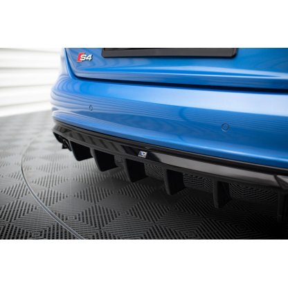 Maxton Design vložka zadního nárazníku pro Audi A4 B8, černý lesklý plast ABS, S-Line Sedan / S-Line Avant, verze s dvojitou koncovkou na jedné straně