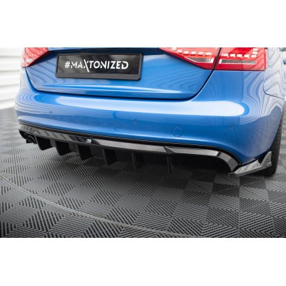 Maxton Design vložka zadního nárazníku pro Audi A4 B8, černý lesklý plast ABS, S-Line Sedan / S-Line Avant, verze s dvojitou koncovkou na jedné straně