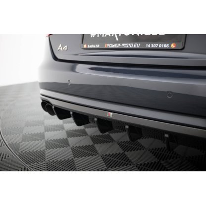 Maxton Design vložka zadního nárazníku pro Audi A4 B8 FL, černý lesklý plast ABS, Sedan/Avant, verze s dvojitou koncovkou na jedné straně