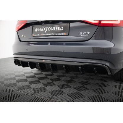 Maxton Design vložka zadního nárazníku pro Audi A4 B8 FL, černý lesklý plast ABS, Sedan/Avant, verze s dvojitou koncovkou na jedné straně