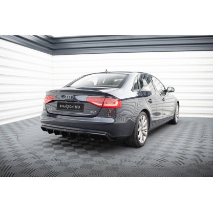 Maxton Design vložka zadního nárazníku pro Audi A4 B8 FL, černý lesklý plast ABS, Sedan/Avant, verze s dvojitou koncovkou na jedné straně