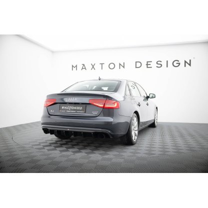 Maxton Design vložka zadního nárazníku pro Audi A4 B8 FL, černý lesklý plast ABS, Sedan / Avant, verze s jednoduchými výfuky na obou stranách
