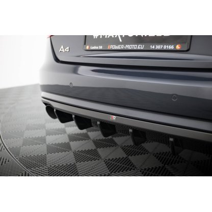 Maxton Design vložka zadního nárazníku pro Audi A4 B8 FL, černý lesklý plast ABS, Sedan / Avant, verze s jednoduchými výfuky na obou stranách