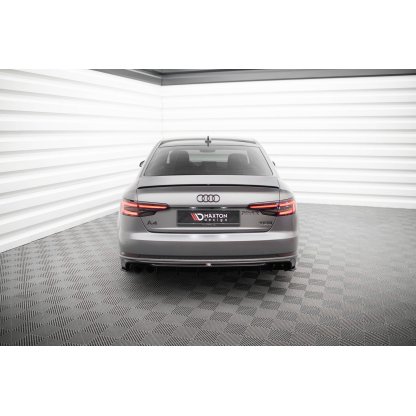 Maxton Design vložka zadního nárazníku pro Audi A4 B9, černý lesklý plast ABS, S-Line Sedan / S-Line Avant, verze s dvojitou koncovkou na jedné straně