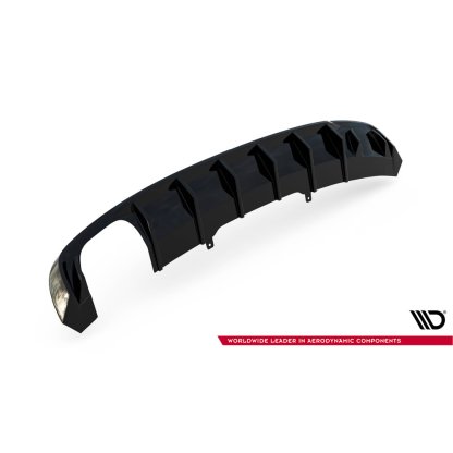 Maxton Design vložka zadního nárazníku pro Audi A4 B9, černý lesklý plast ABS, S-Line Sedan / S-Line Avant, verze s dvojitou koncovkou na jedné straně