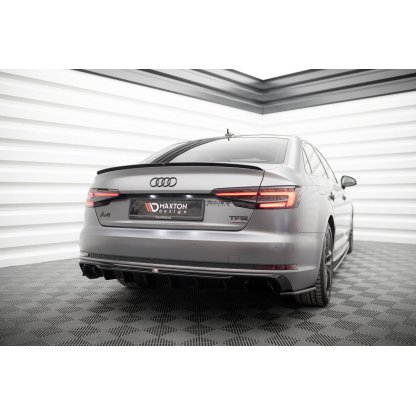 Maxton Design vložka zadního nárazníku pro Audi A4 B9, černý lesklý plast ABS, S-Line Sedan / S-line Avant, verze s jednoduchou koncovkou na jedné straně