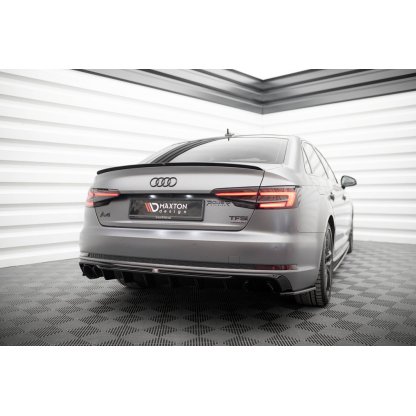 Maxton Design vložka zadního nárazníku pro Audi A4 B9, černý lesklý plast ABS, S-Line Sedan / S-line Avant, verze s jednoduchou koncovkou na jedné straně