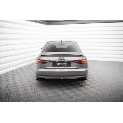Maxton Design vložka zadního nárazníku pro Audi A4 B9, černý lesklý plast ABS, S-Line Sedan / S-Line Avant, verze s jednoduchou koncovkou na obou stranách