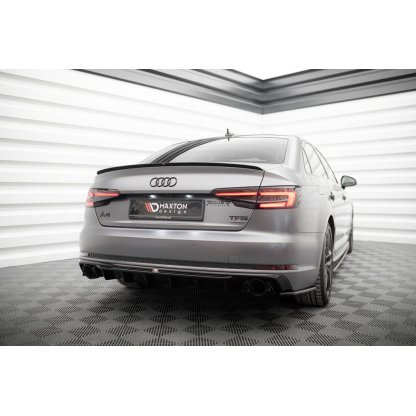 Maxton Design vložka zadního nárazníku pro Audi A4 B9, černý lesklý plast ABS, S-Line Sedan / S-Line Avant, verze s jednoduchou koncovkou na obou stranách